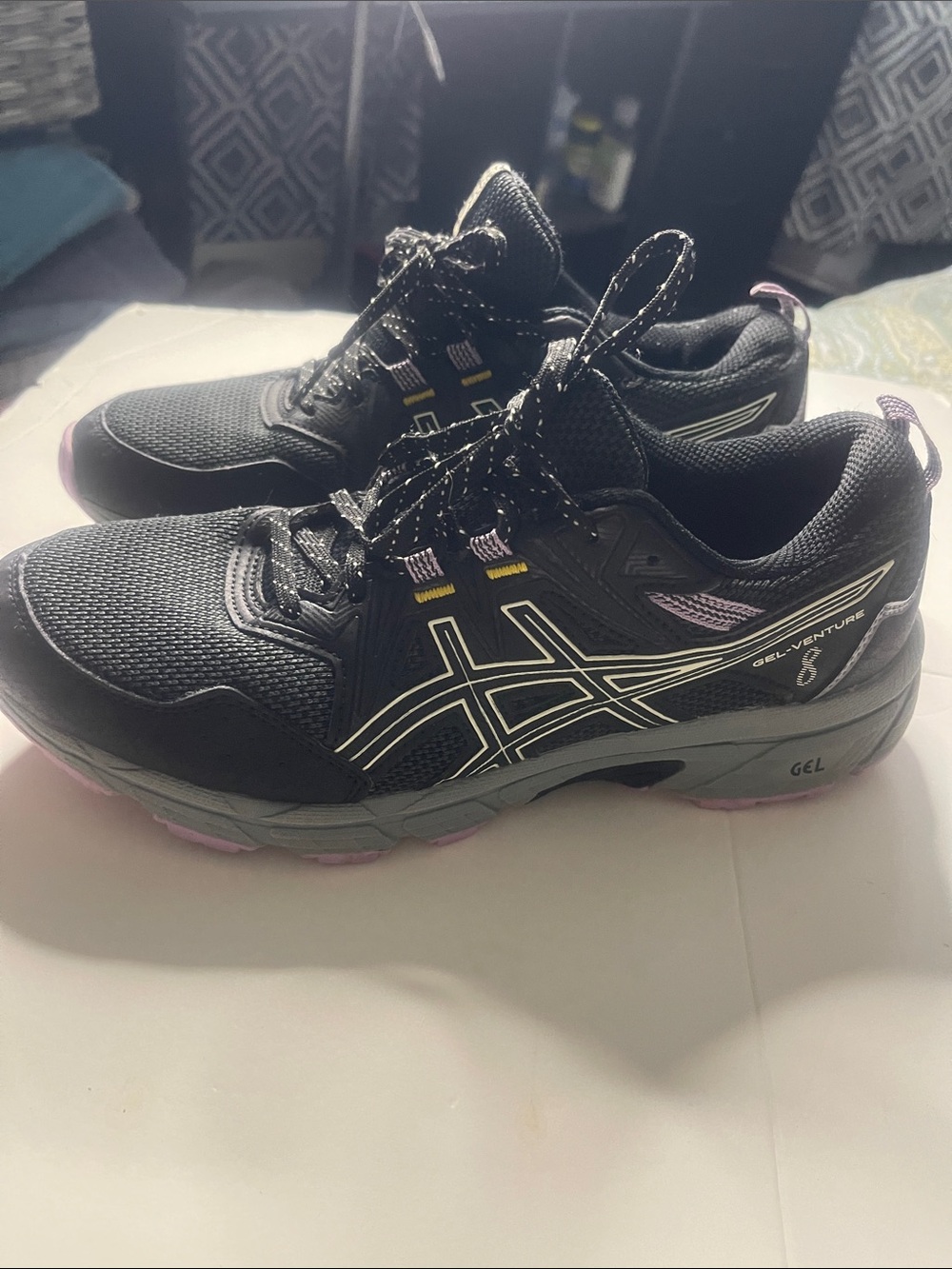ASICS Women's Black Athletic Shoes with Pink and Yellow Accents